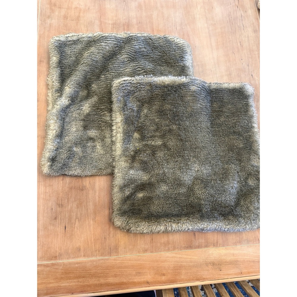 Pottery Barn Faux Fur Pillow Cover set of 2 Gray 18x18 Plush Square Indoor